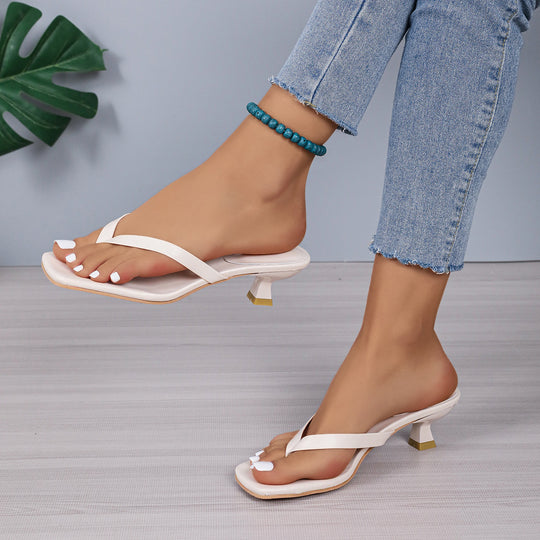 Damen nan elegante Zehensteg-Mules mit niedrigem Blockabsatz und quadratischer Zehenform R&B
