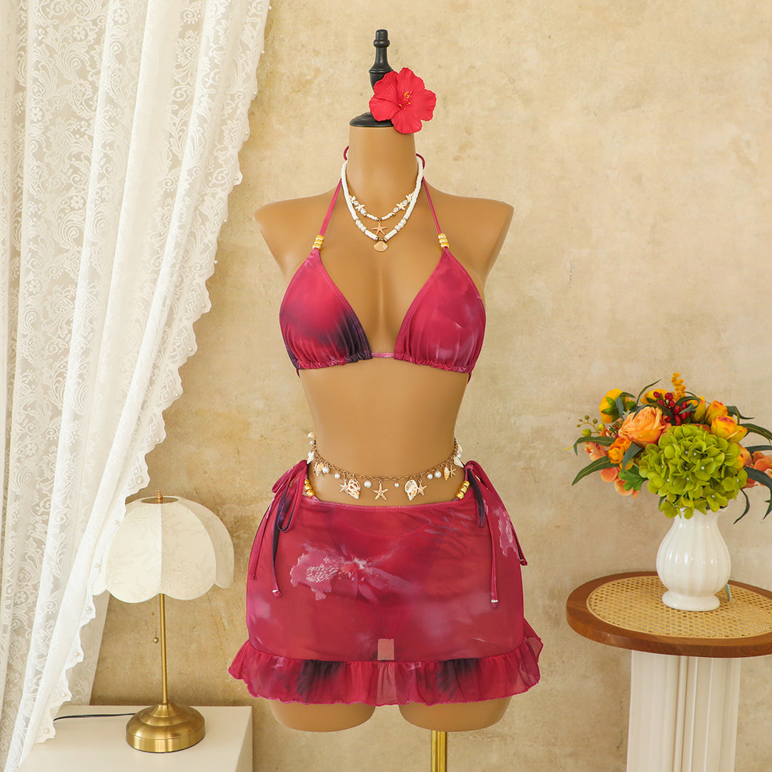Damen Bikini-Top mit verzierten Bändern und passendem Wickelrock R&B