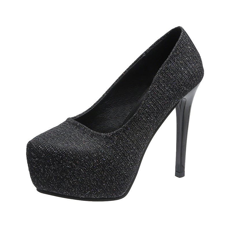 Damen Hochhackige Pumps mit glitzerndem Obermaterial und transparentem Absatz R&B