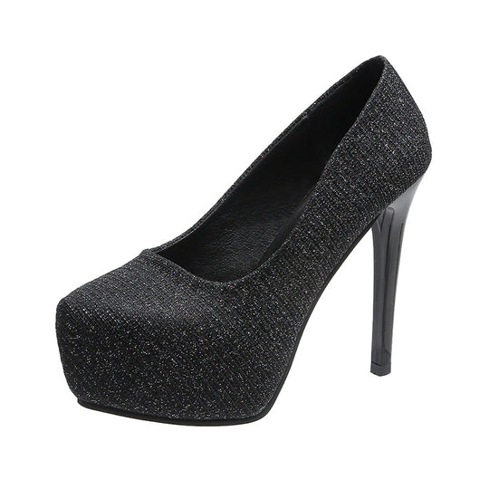Damen Hochhackige Pumps mit glitzerndem Obermaterial und transparentem Absatz R&B