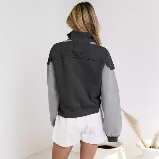 Damen modischer Sweatshirt mit hohem Kragen und eleganten Puffärmeln R&B