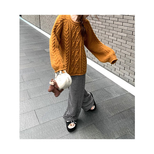 Damen Grobstrickpullover mit lässigem Schnitt und großzügigen Ärmeln R&B