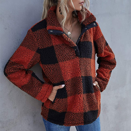 Damen Gemusterte Teddyjacke mit modernem Kragen und praktischen Taschen R&B