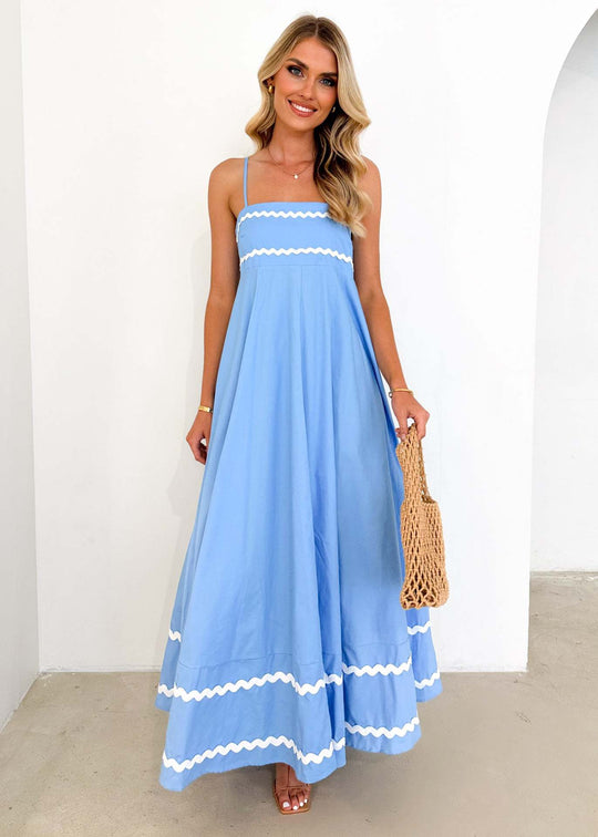 Damen luftiges Langkleid mit zarten Rüschendetails und verstellbaren Spaghettiträgern R&B