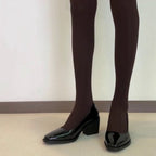 Damen elegante Blockabsatz-Pumps mit hochglänzender Lederoberfläche und komfortabler Fußbettstruktur R&B