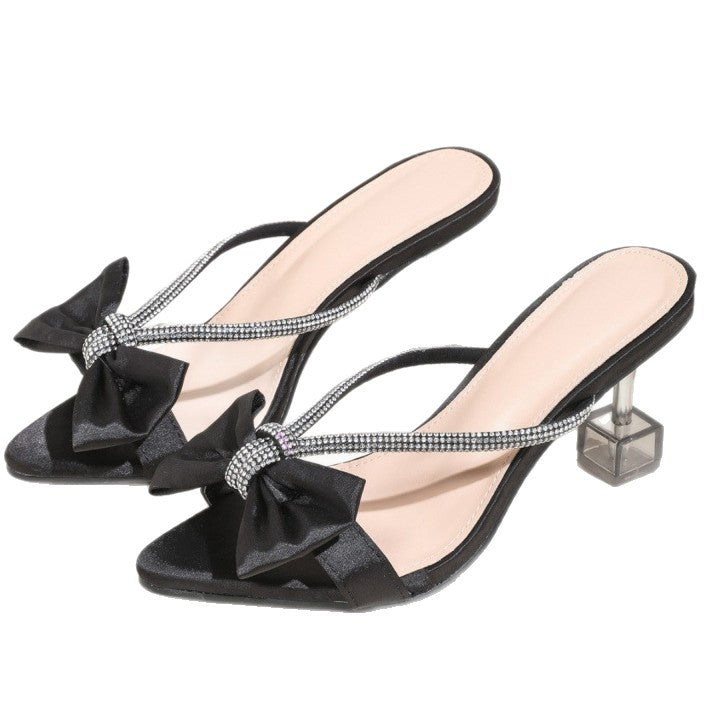Damen Glamouröse Slingback-Sandalen mit funkelndem Strass und dekorativen Schleifen R&B