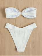 Damen Bandeau-Bikini mit strukturiertem Design und hohem Schnitt