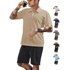 Herren nan zweiteiliges Sommer-Reise-Set mit texturiertem Kurzarm-Poloshirt und funktionalen Mesh-Shorts R&B