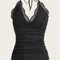 Damen Spitzen- und Jersey-Top mit raffiniertem Ausschnitt und verstellbaren Trägern R&B