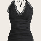 Damen Spitzen- und Jersey-Top mit raffiniertem Ausschnitt und verstellbaren Trägern R&B