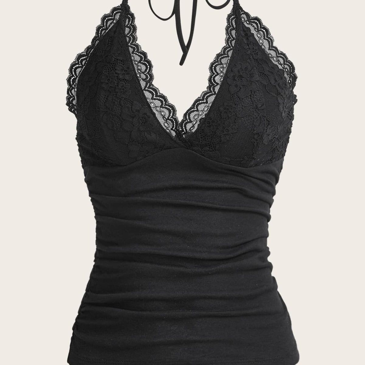 Damen Spitzen- und Jersey-Top mit raffiniertem Ausschnitt und verstellbaren Trägern R&B