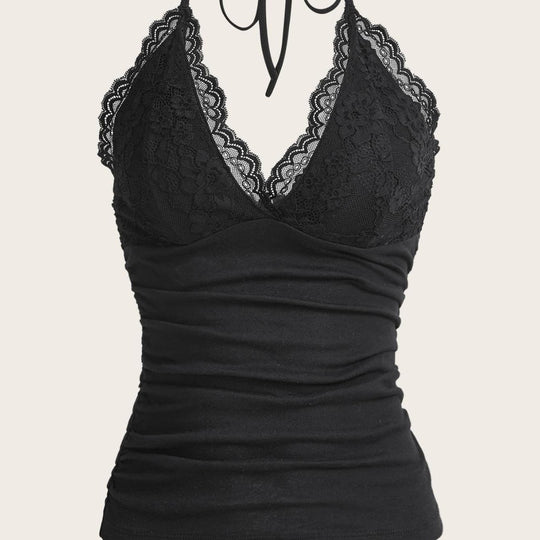Damen Spitzen- und Jersey-Top mit raffiniertem Ausschnitt und verstellbaren Trägern R&B
