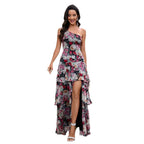 Damen Elegantes One-Shoulder Maxikleid mit floralem Muster und hohem Schlitz R&B