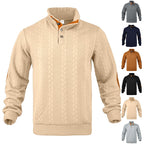 Herren nan lässiger Zopfstrickpullover mit verstärkter Knopfleiste und Wildleder-Ellenbogenpatches R&B