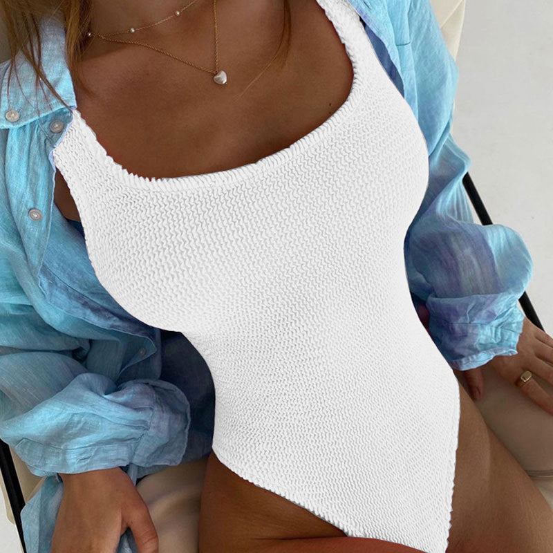 Damen Einteiliger Badeanzug mit hohem Beinausschnitt und strukturiertem Design R&B