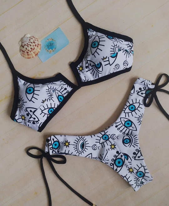 Damen Triangel-Bikini-Set mit einzigartigem Augenmuster R&B