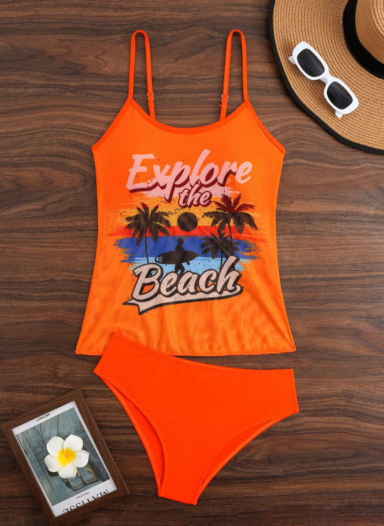 Damen Sportliches Tankini-Set mit trendigem Druck R&B