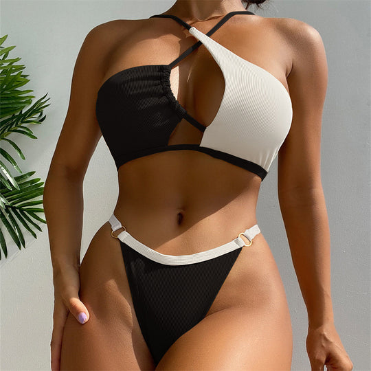 Damen Bikini-Set mit asymmetrischem Oberteil und hohem Beinausschnitt R&B