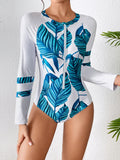 Damen Surfanzug mit floralem Design und sportlichem Reißverschluss R&B