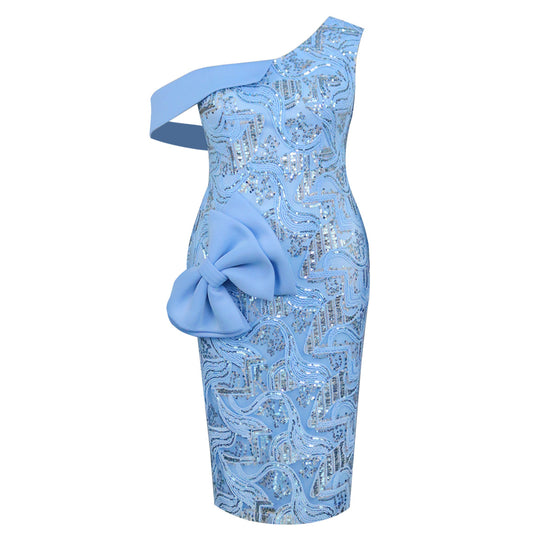 Damen Abendkleid mit asymmetrischem Schnitt und funkelnden Applikationen R&B