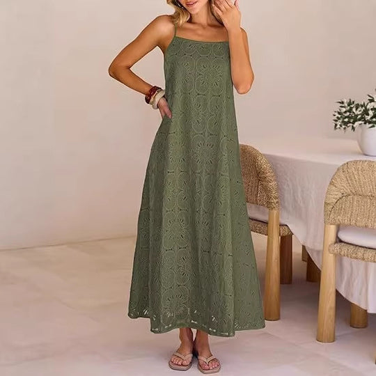 Damen Maxikleid mit filigranem Lochmuster R&B