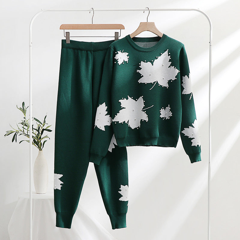 Damen Freizeit-Loungewear-Set mit floralem Design und elastischem Bund R&B