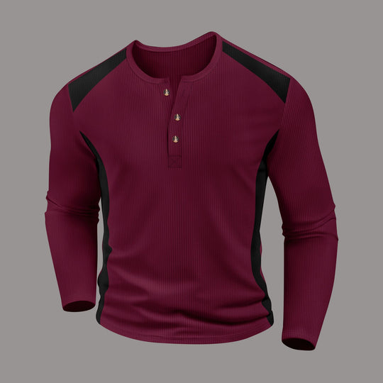 Herren Langarm-Henley-Shirt aus atmungsaktivem Material mit Kontrastdetails R&B
