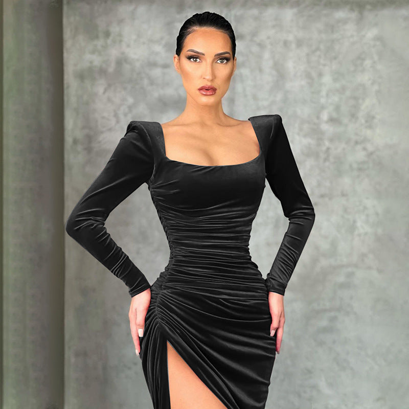 Damen Glamouröses Minikleid mit gerafftem Design und tiefem Schlitz R&B