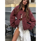 Damen Oversized Wolljacke mit eleganter Knopfverarbeitung R&B