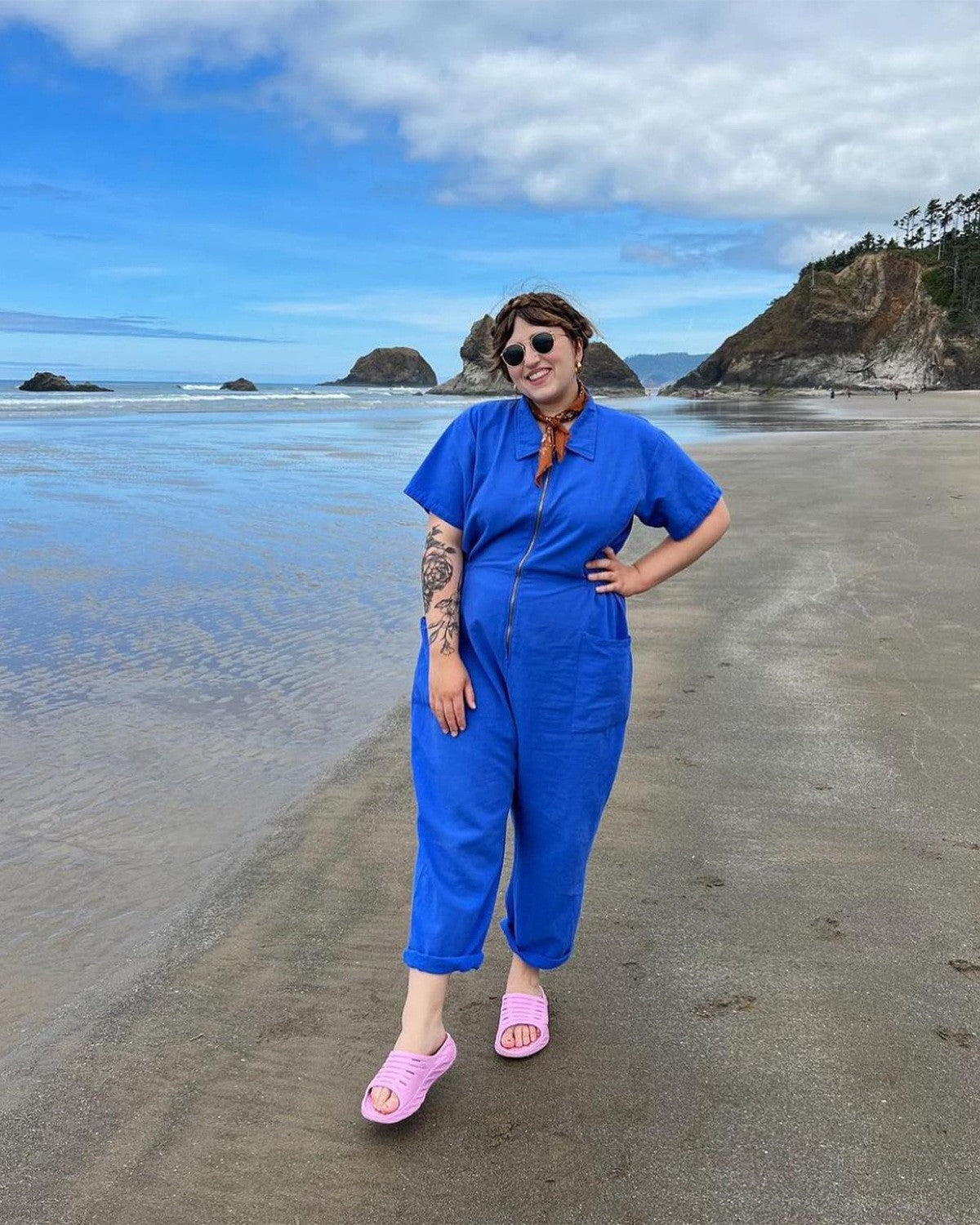 Damen legerer Jumpsuit mit praktischen Taschen und Reißverschluss R&B