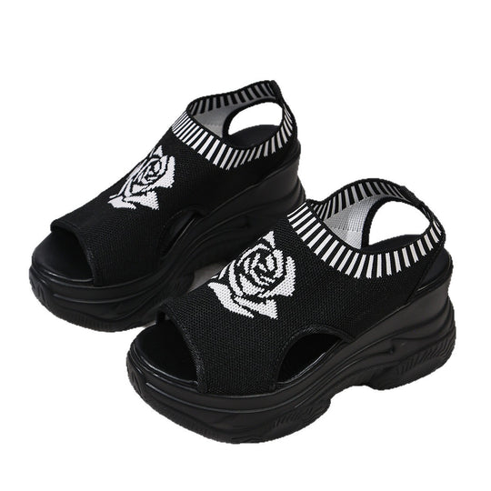 Damen Plateausandalen mit floralem Strickdesign und optimaler Dämpfung R&B