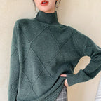 Damen Strickpullover mit hohem Kragen und Rautenmuster R&B