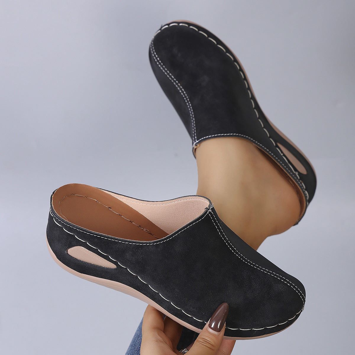 Damen Bequeme Clogs aus hochwertigem Leder mit ergonomischem Fußbett R&B