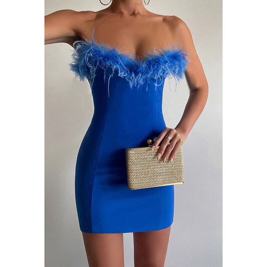 Damen Minikleid mit glamourösem Federbesatz R&B