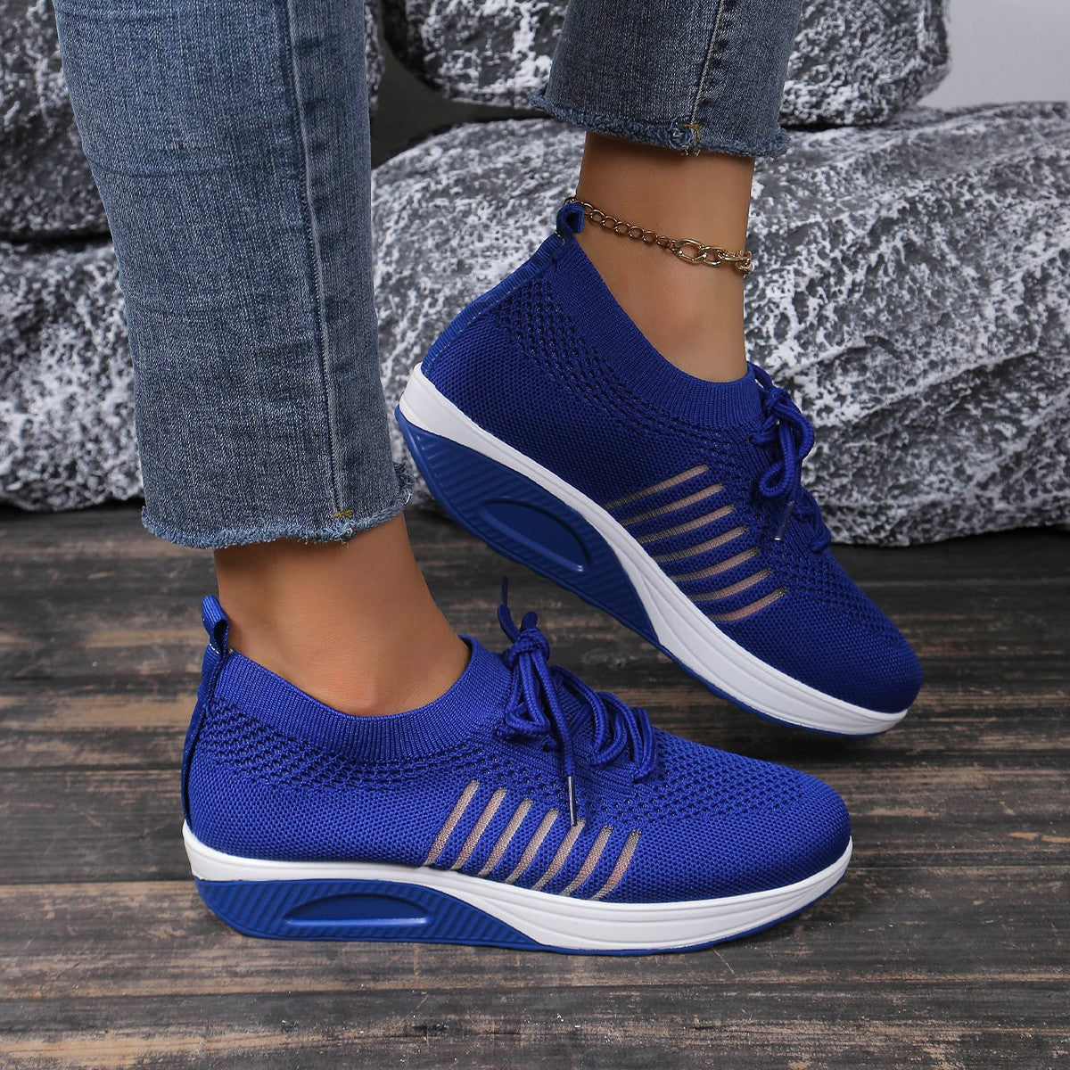 Damen Bequeme Sport-Sneaker mit atmungsaktivem Mesh-Obermaterial und dämpfender Sohle R&B