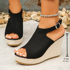 Damen Wedge-Pantoletten mit offenem Zehenbereich und modischem Riemendesign R&B