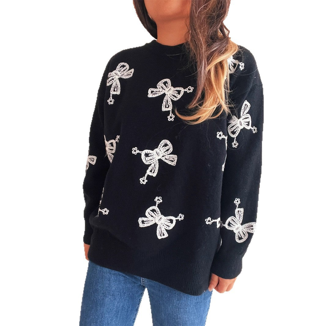 Damen Pullover mit verspieltem Schleifenmotiv und lässigem Schnitt R&B