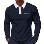Herren nan langärmeliges Polo mit halbem Reißverschluss, aufgesetzter Brusttasche und feiner Strukturjersey-Qualität R&B