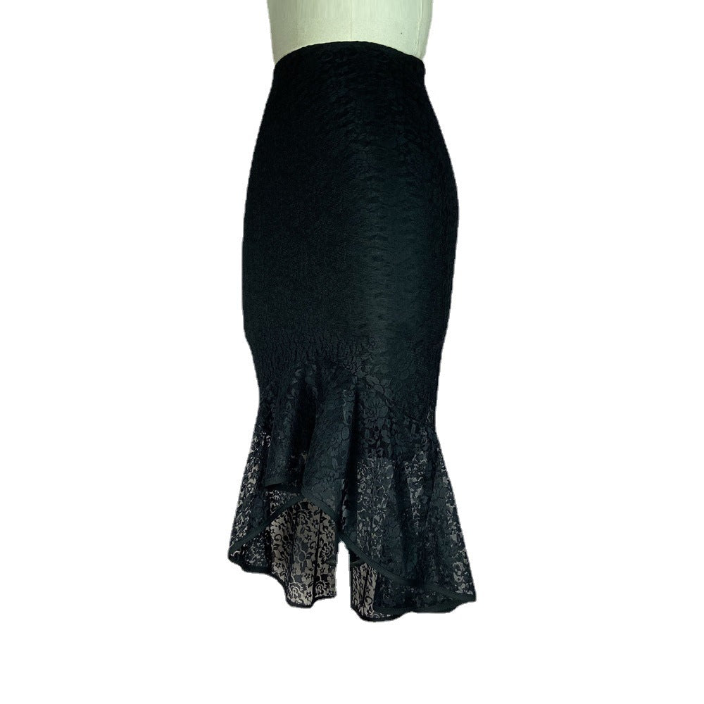 Damen eleganter Wickelrock mit filigranem Spitzenbesatz R&B