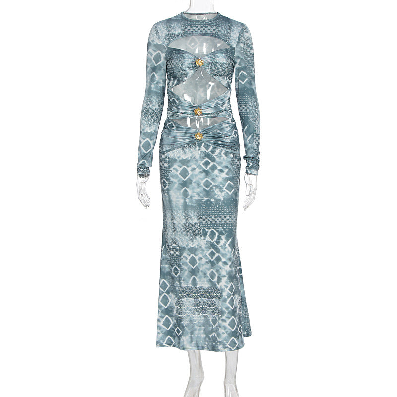 Damen Maxikleid mit transparenten Einsätzen und raffinierten Rüschendetails R&B
