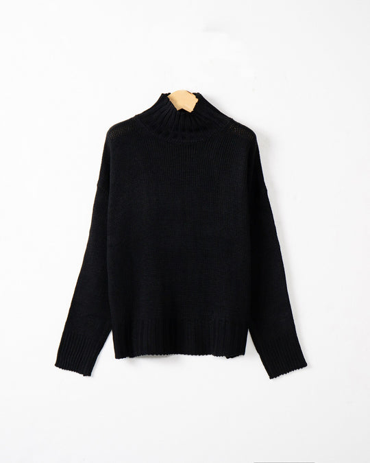 Damen hochgeschlossener Strickpullover mit strukturiertem Design R&B