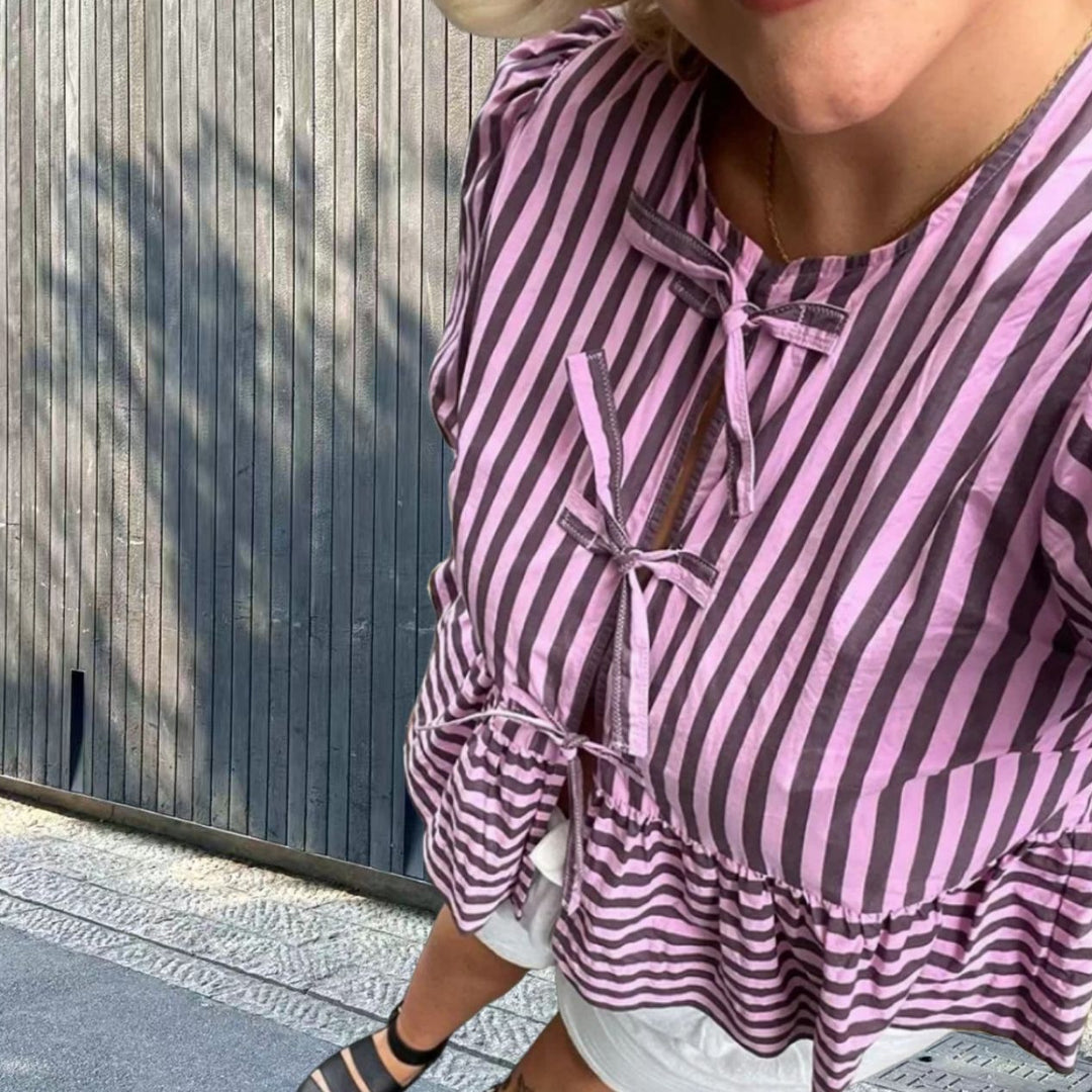 Damen Freizeitbluse mit modischem Streifenmuster und lässigem Schnitt R&B