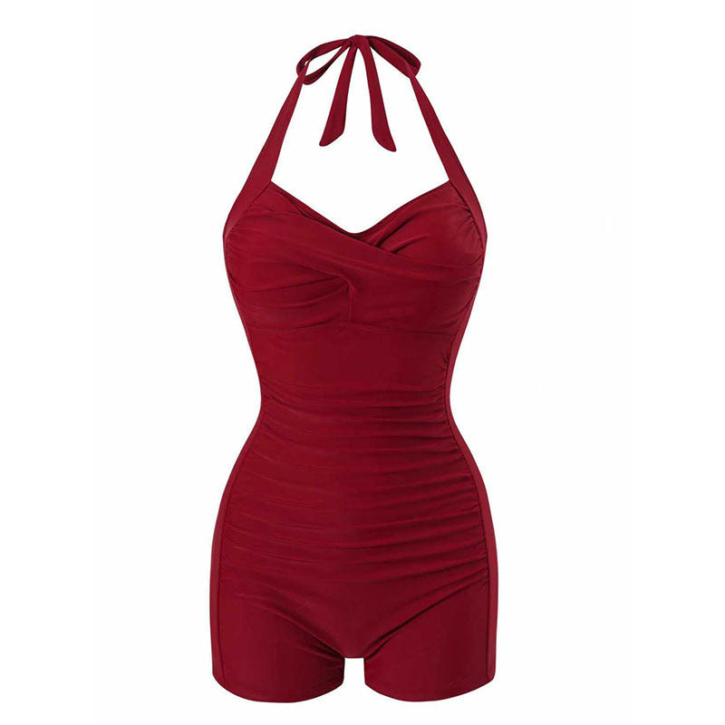 Damen Stilvoller Einteiler Badeanzug mit bindbarem Nackendesign R&B