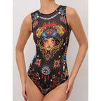 Damen Sportbadeanzug mit modernem Grafikdesign und hohem Neck R&B