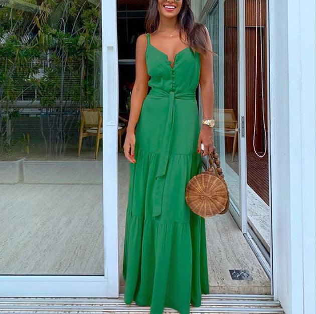 Damen Maxikleid mit Knopfverschluss und fließendem Rock R&B