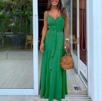 Damen Maxikleid mit Knopfverschluss und fließendem Rock R&B