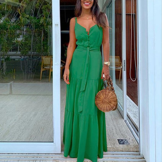 Damen Maxikleid mit Knopfverschluss und fließendem Rock R&B