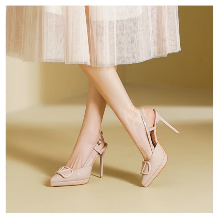 Damen Slingback High Heel Pumps mit dekorativem Knoten-Riemen R&B
