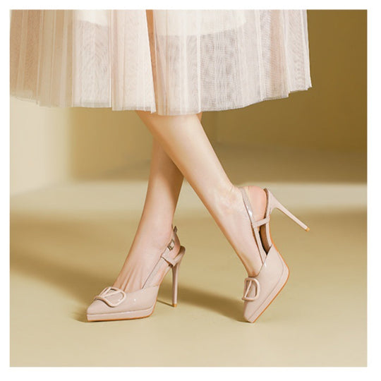 Damen Slingback High Heel Pumps mit dekorativem Knoten-Riemen R&B