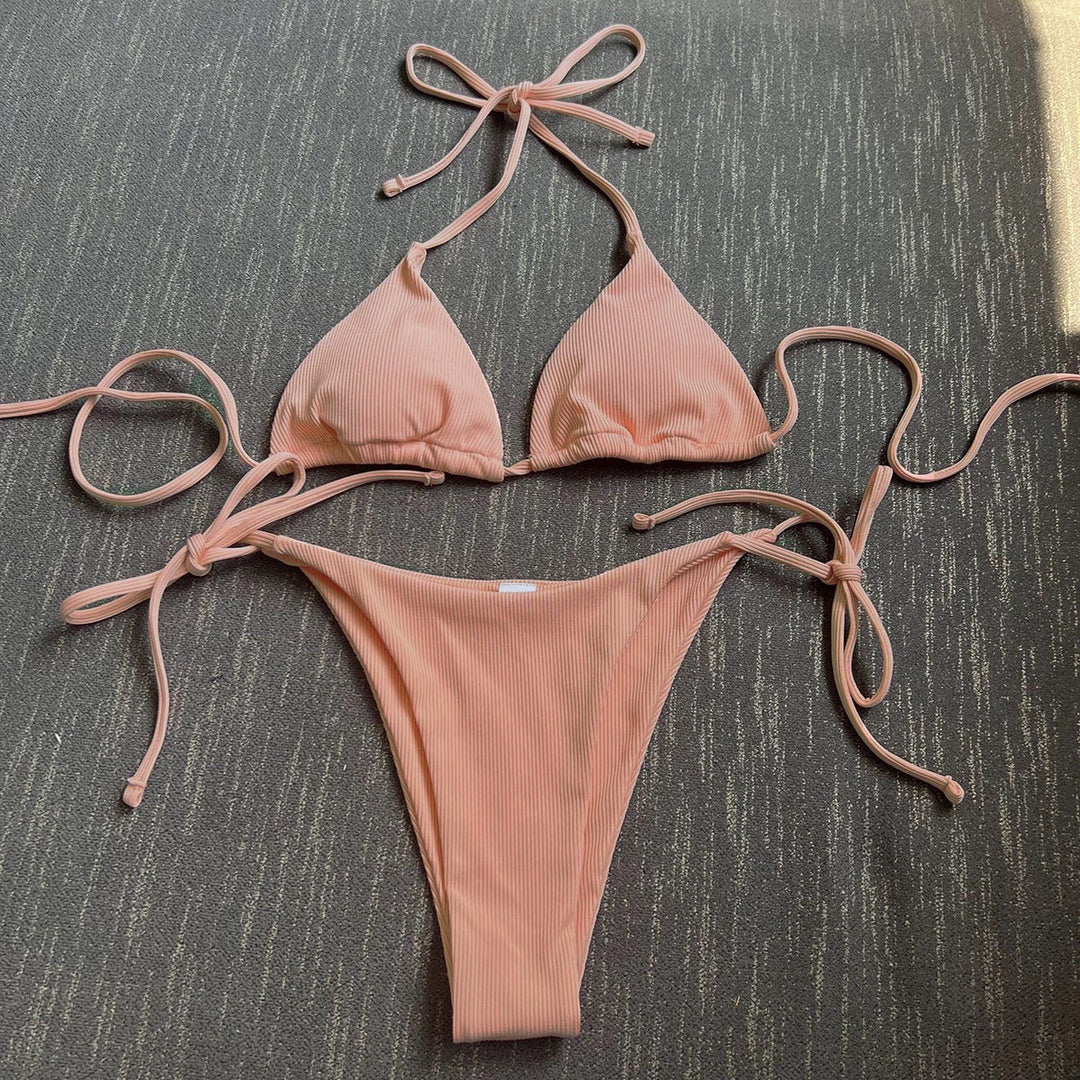 Damen Triangel-Bikini mit verstellbaren Bändern und raffinierten Schnürdetails R&B